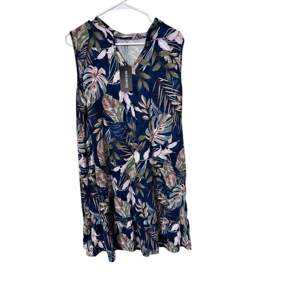 MOLERANI Navy Tropical Leaf Print Sleeveless Swing Dress NWT – Size 2XL - Picture 1 of 7